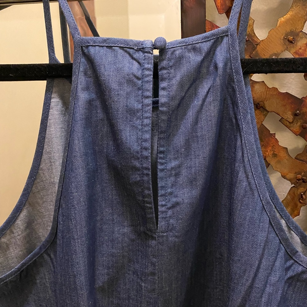 Spaghetti strap Jean peplum top button in back - Picture 3 of 6
